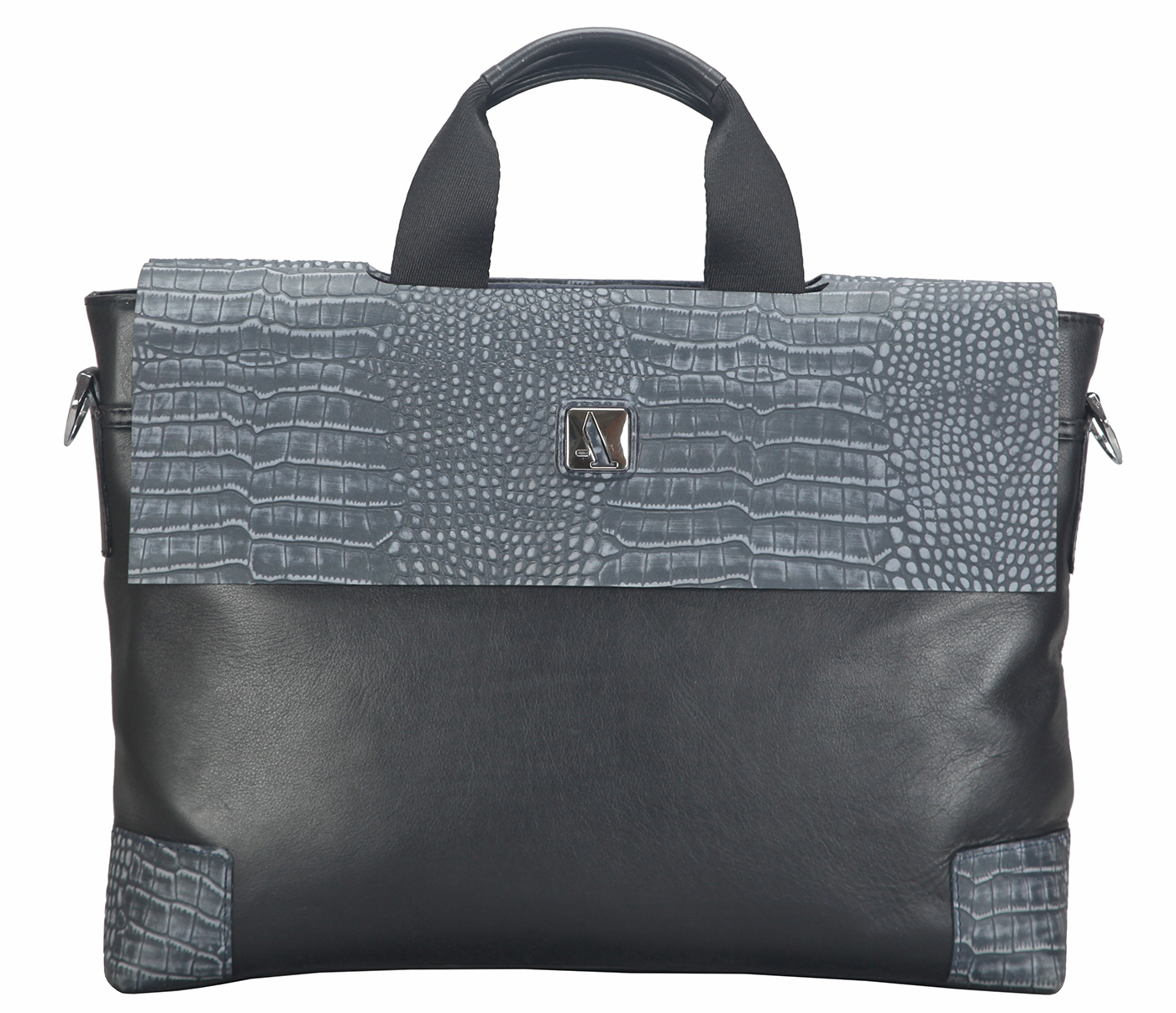 Portfolio / Laptop Bag-Ebner-Laptop, portfolio office executive bag in Genuine Leather - Black/Blue