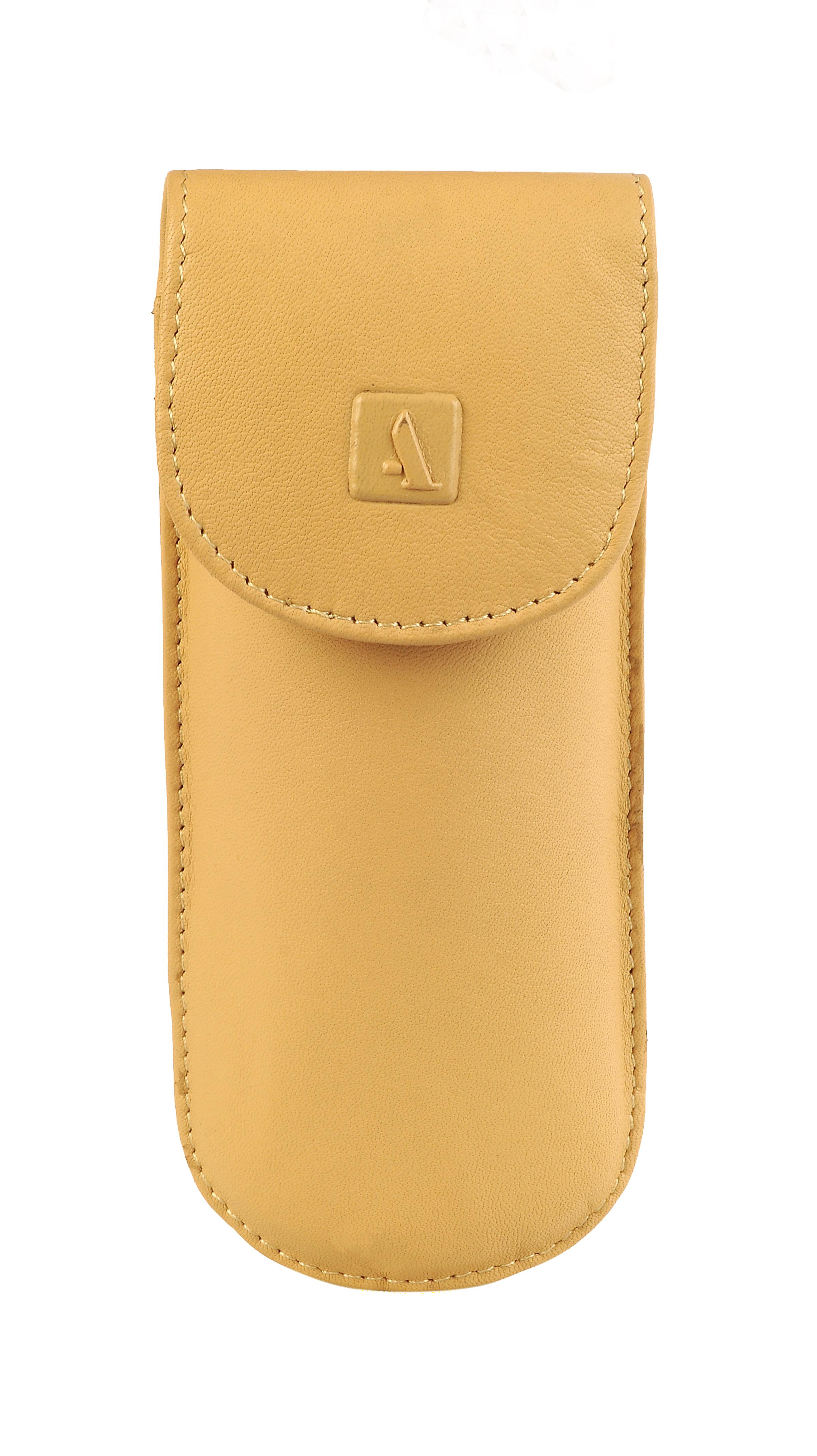 W74--Reading spectacle semi hard case in Genuine Leather - Gold