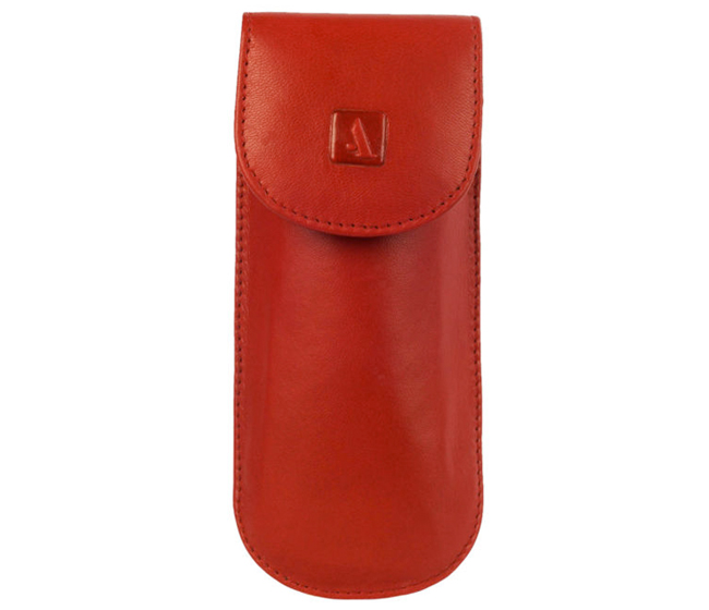 W74--Reading spectacle semi hard case in Genuine Leather - Red