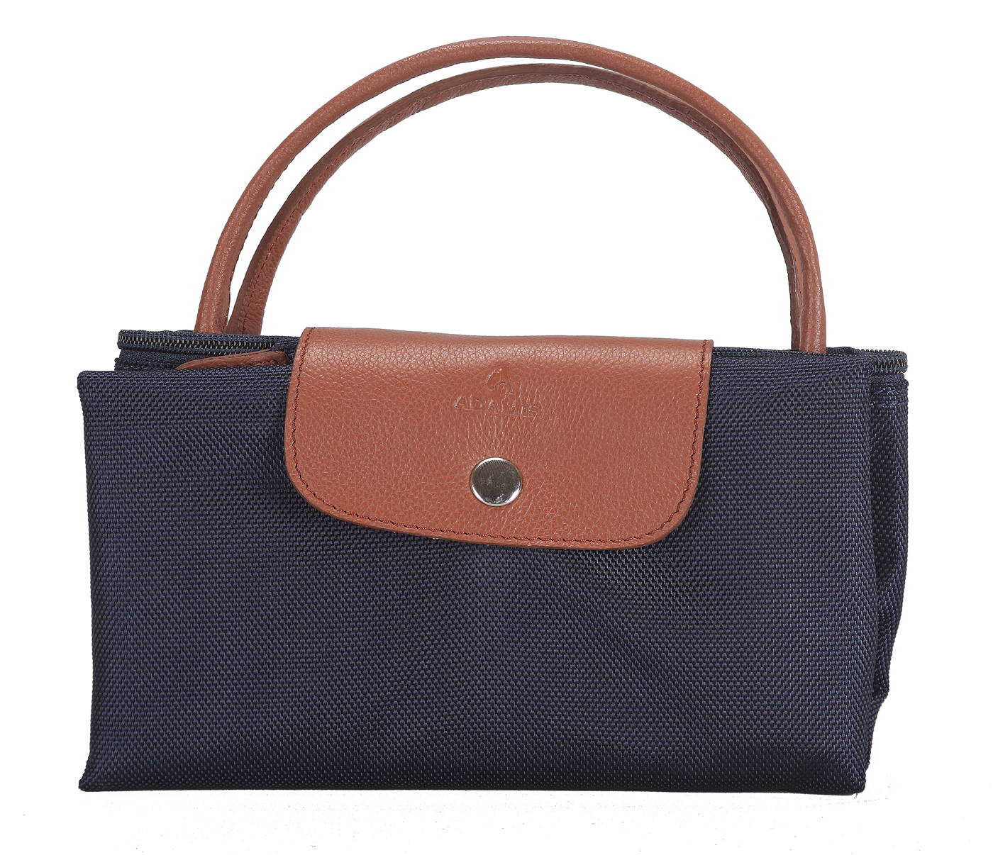Tote-Valentine-Folding Tote in Tetron Material with Genuine Leather trimmings - Blue