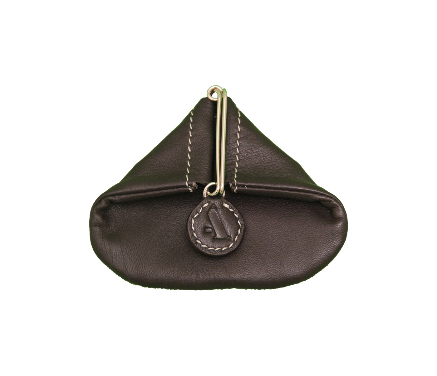 Coin Purse--Triangular shape mini coin purse in Genuine Leather - Brown