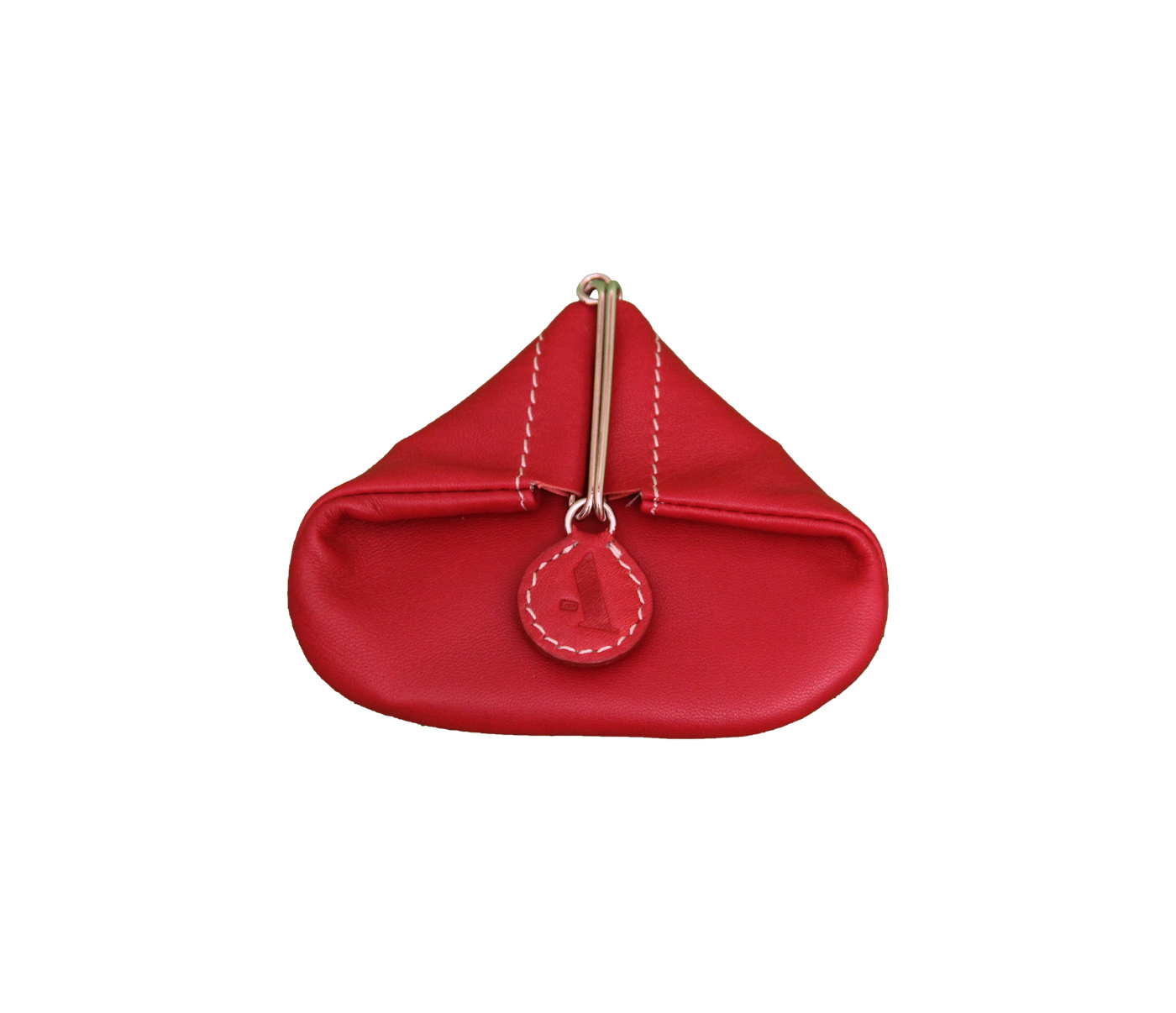 Coin Purse--Triangular shape mini coin purse in Genuine Leather - Red