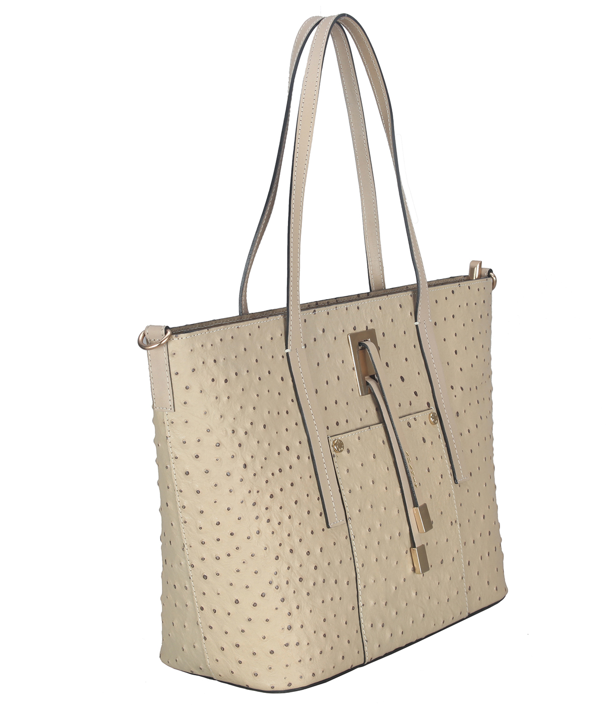Handbag-Hermine-Double handle Shoulder bag in Genuine Leather - Beige