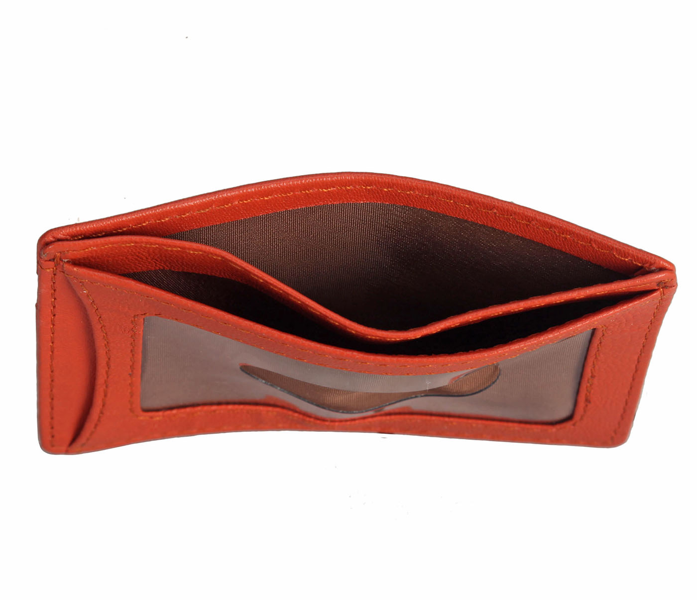 Card Case--Credit card holder with transparent slot in Genuine leather - Orange