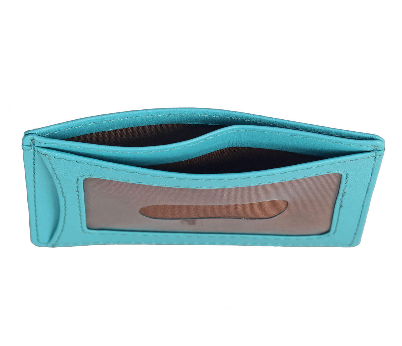 W271--Credit card holder with transparent slot in Genuine leather - Turquoise
