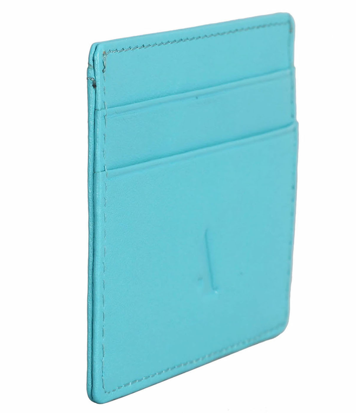 W271--Credit card holder with transparent slot in Genuine leather - Turquoise