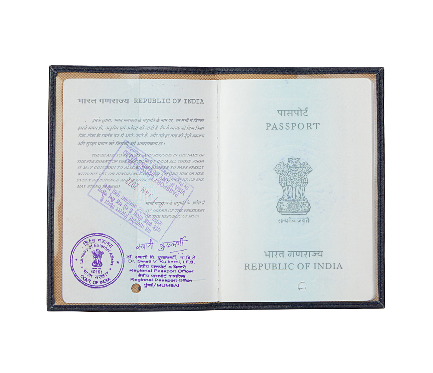 W73--Passport cover in Genuine Leather - Blue