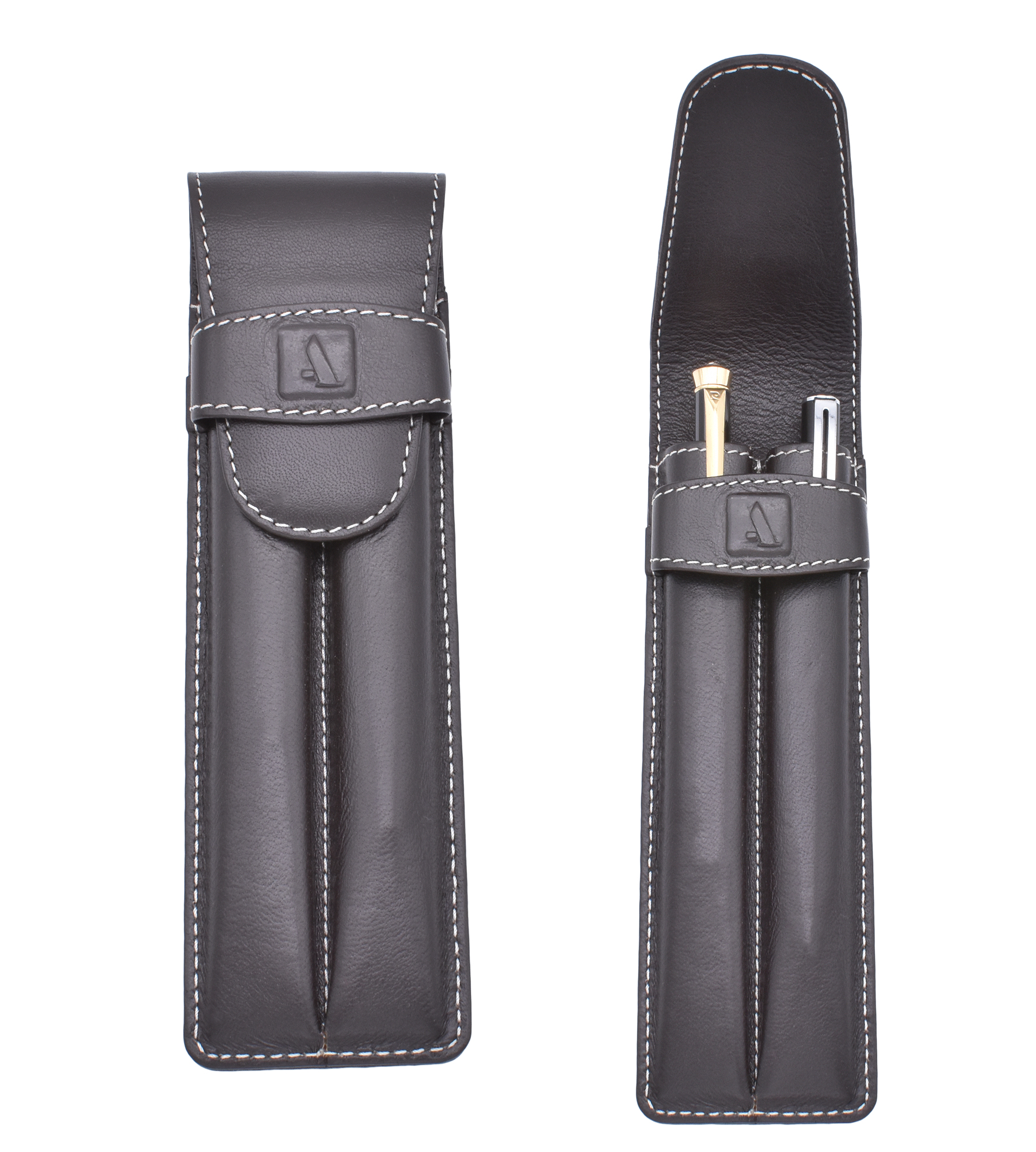 Pen Case--Pen case to carry 2 pens in Genuine Leather - Brown