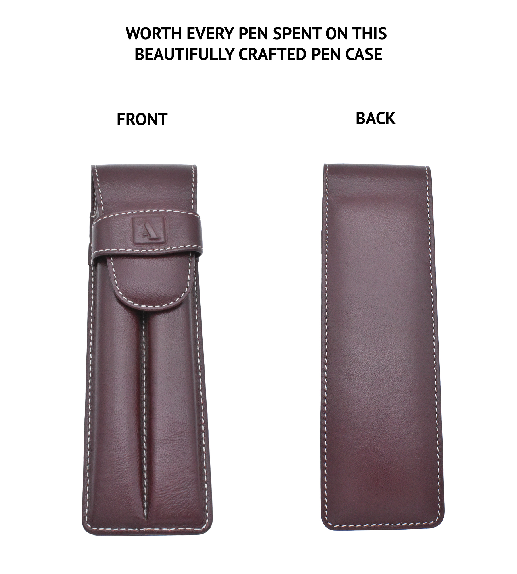 W51--Pen case to carry 2 pens in Genuine Leather - Wine