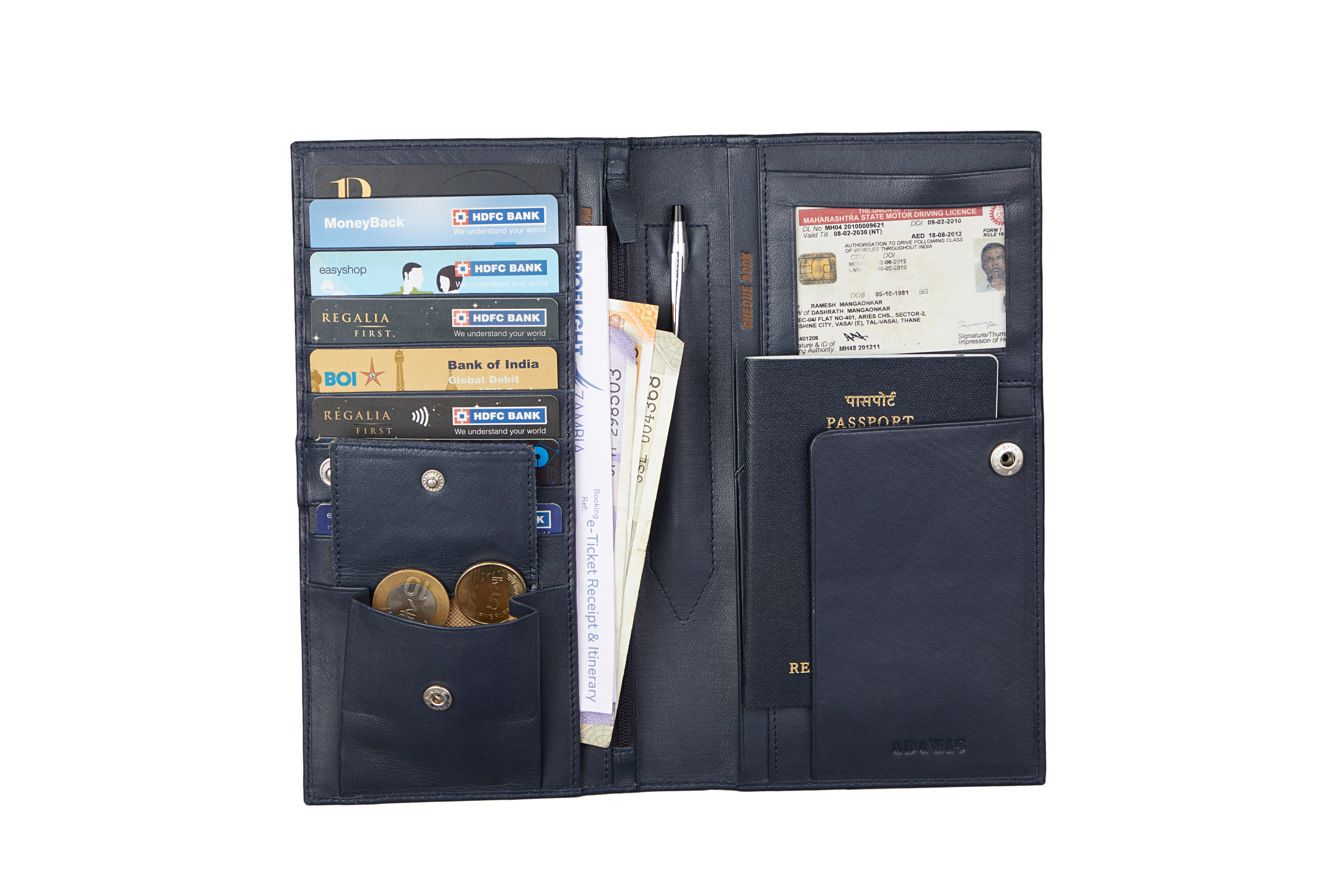 W10-Novio-Travel document wallet in soft Genuine Leather - Blue