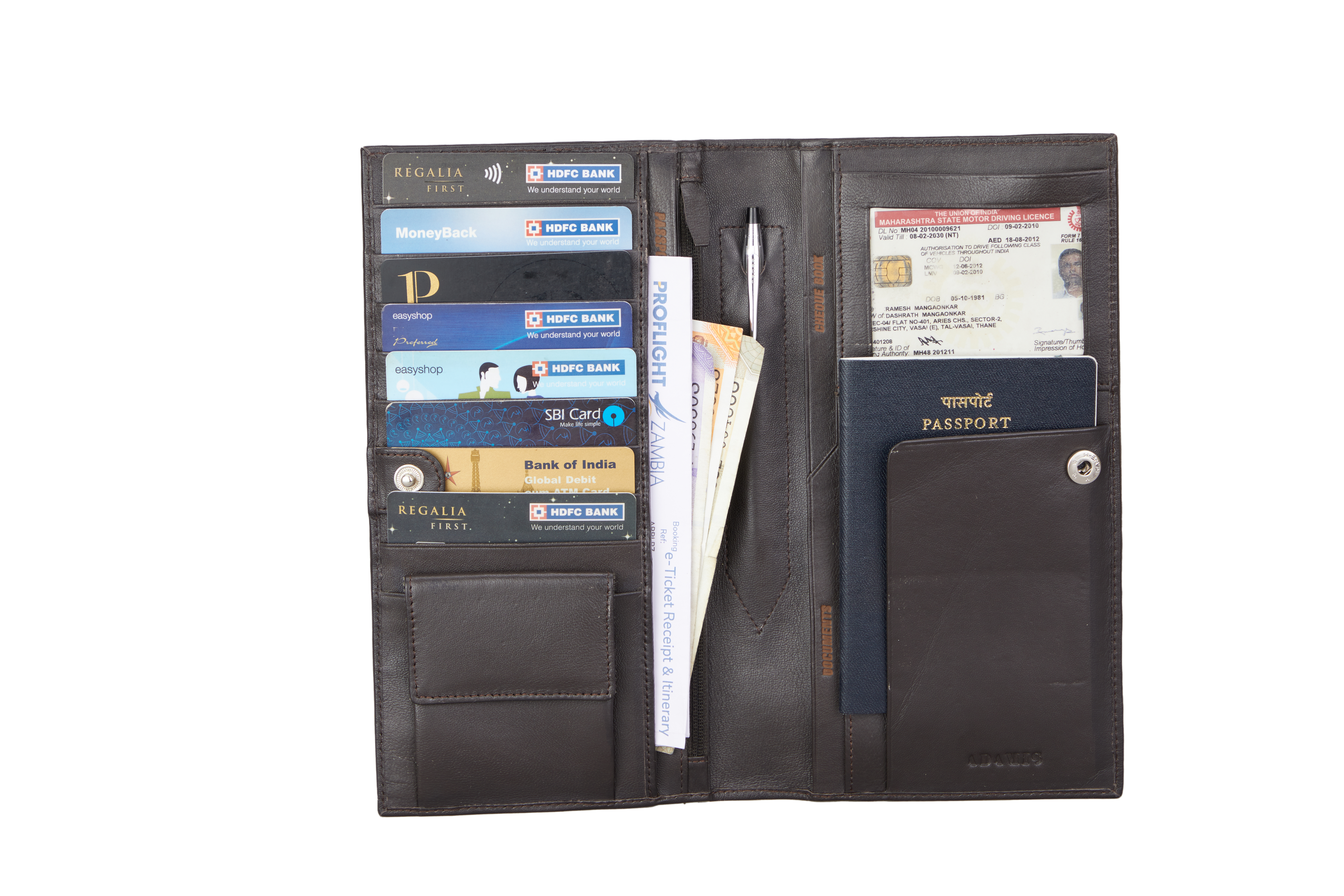 Wallet-Novio-Travel document wallet in soft Genuine Leather - Brown