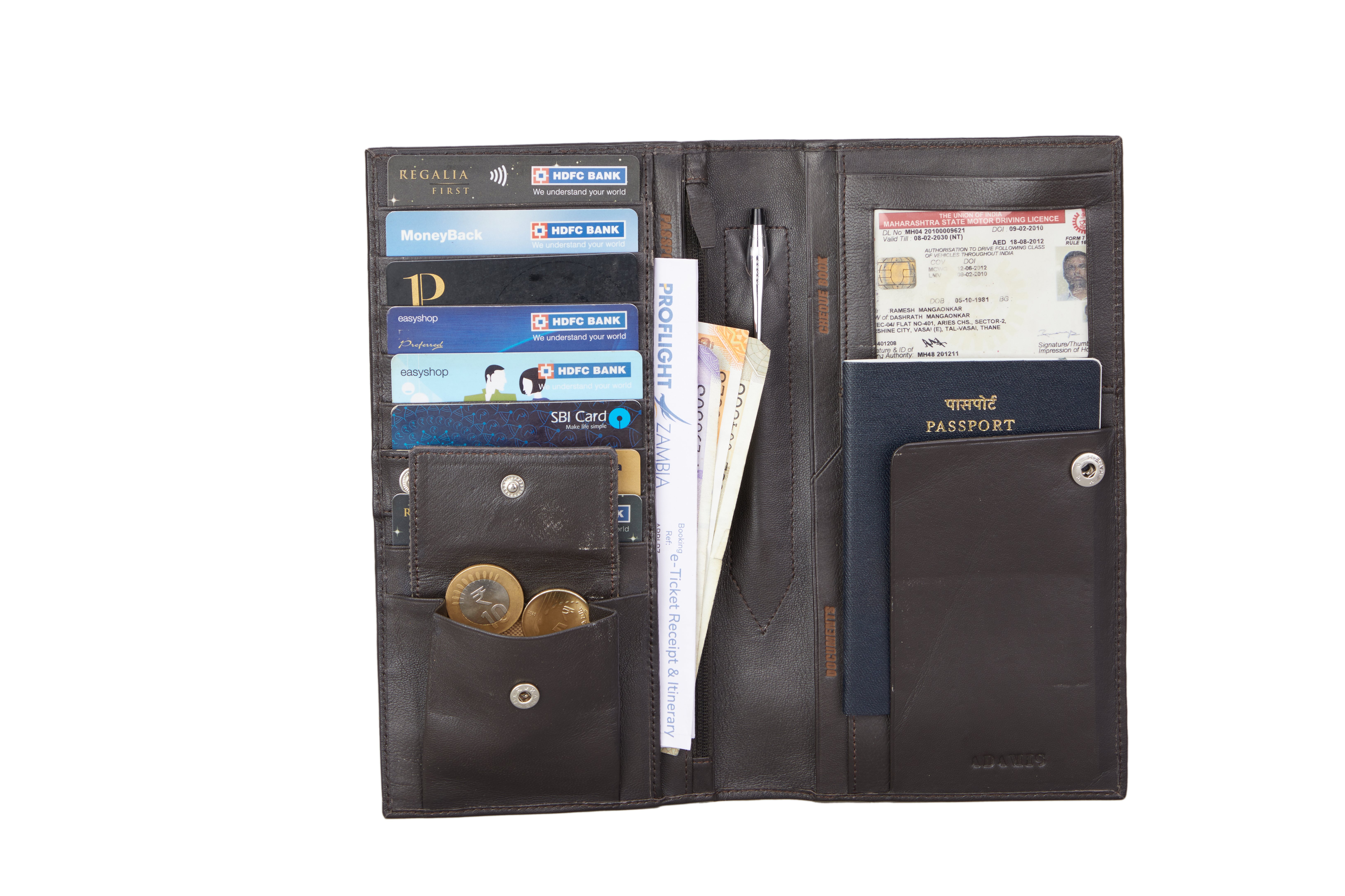 W10-Novio-Travel document wallet in soft Genuine Leather - Brown