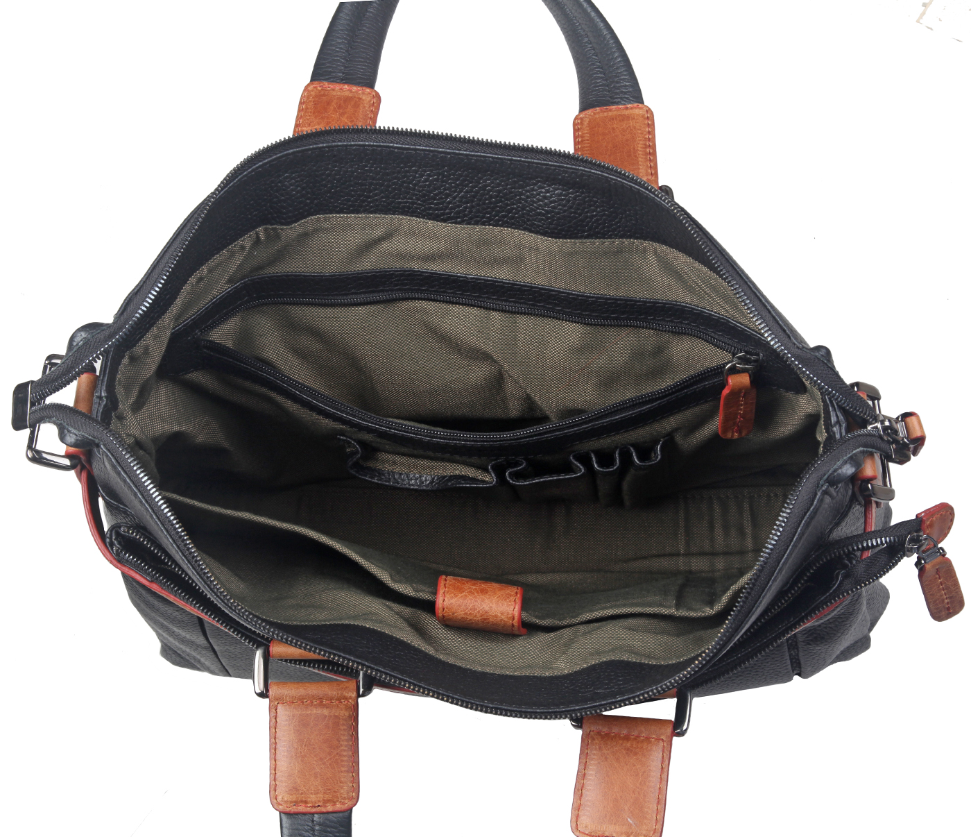 F65-Alex-Laptop cum portfolio messenger bag in Genuine Leather - Black/Tan