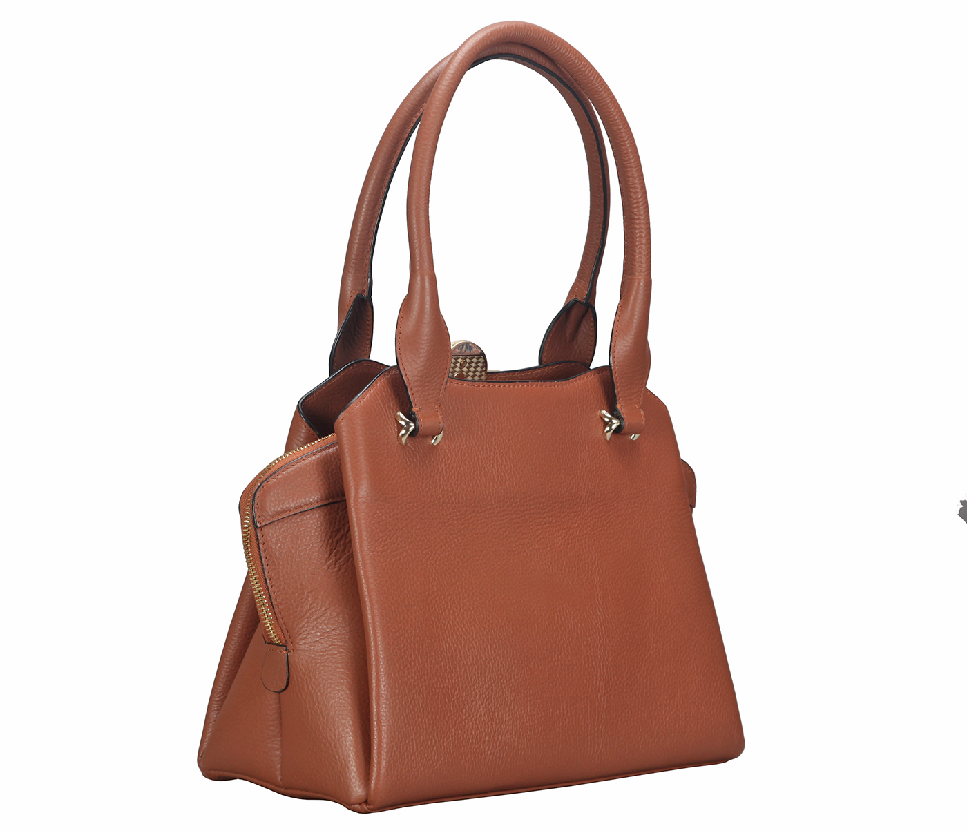 B813-Barbara-Shoulder work bag in Genuine Leather - Tan