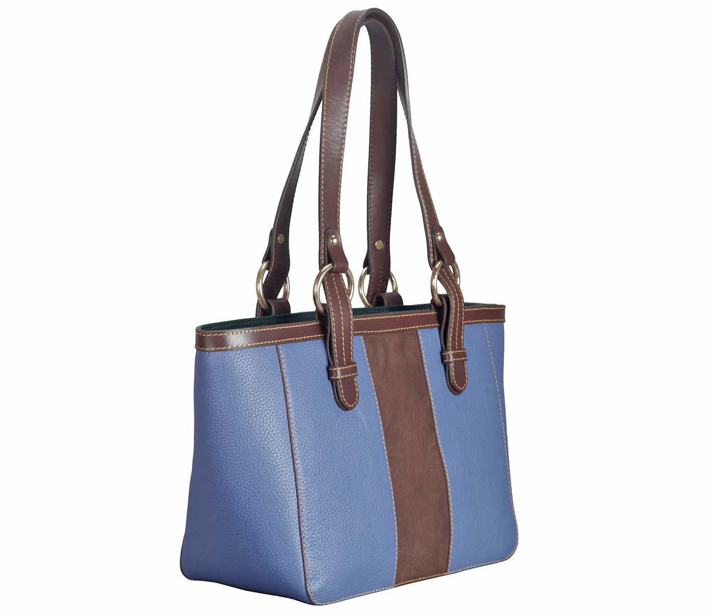 B828-Christa-Shoulder work bag in Genuine Leather - BLU/BRN