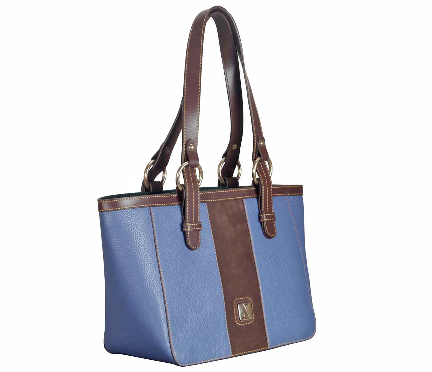 B828-Christa-Shoulder work bag in Genuine Leather - BLU/BRN