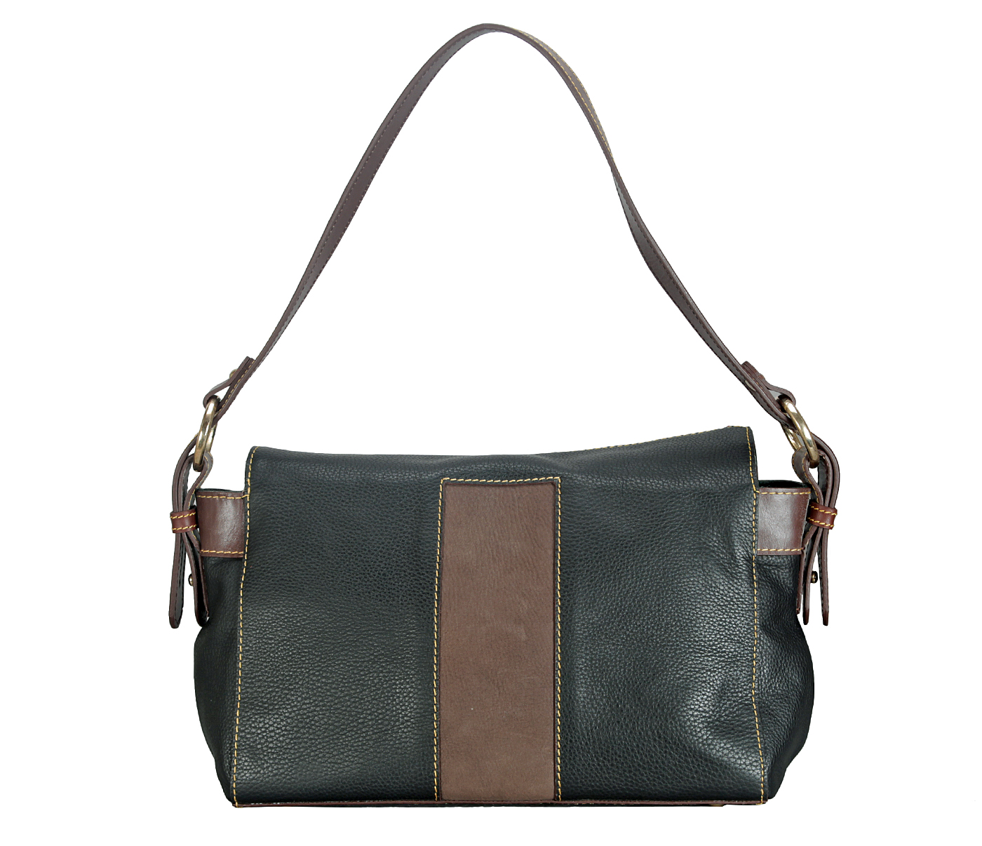 B835-Gretta-Short handle cum Sling bag in Genuine Leather - Black
