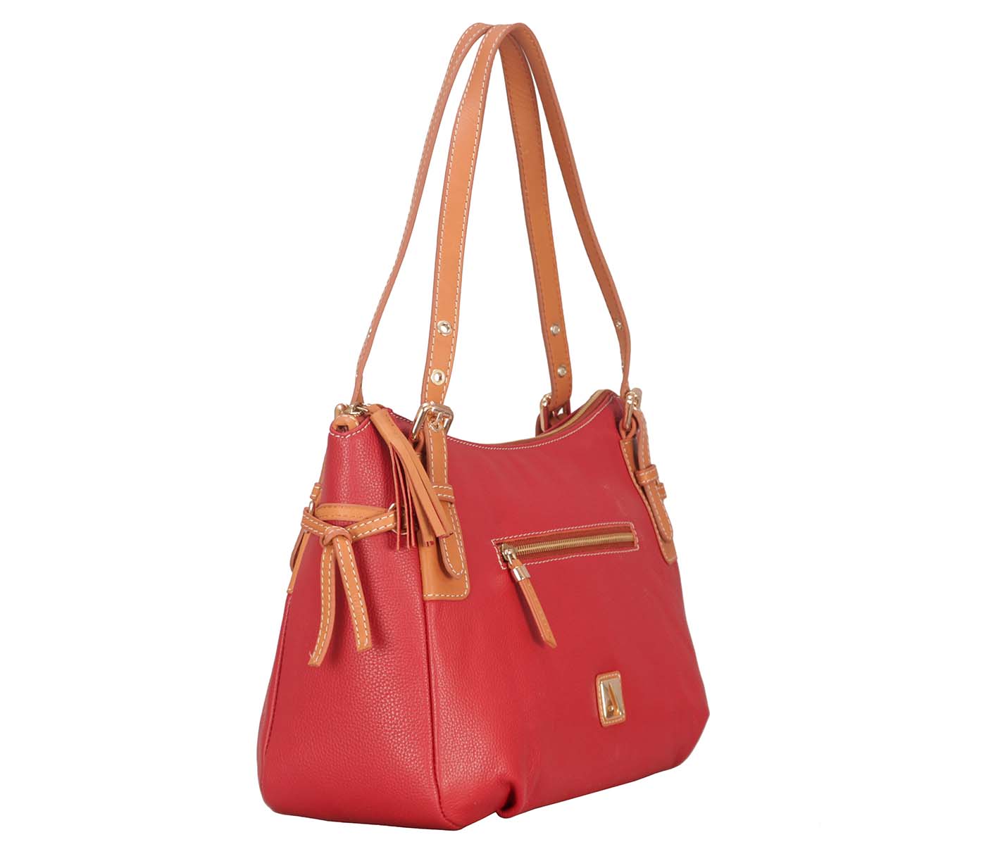 B844-Andrea-Shoulder work bag in Genuine Leather - Red