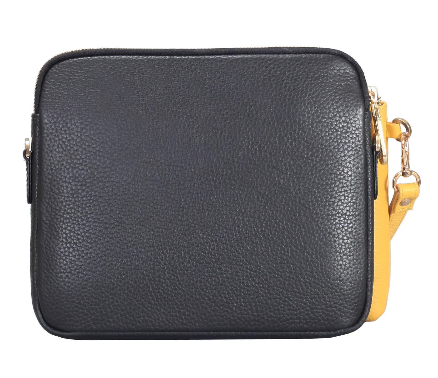 B855-Amelida-Sling cross body bag in Genuine Leather - Black/Yellow