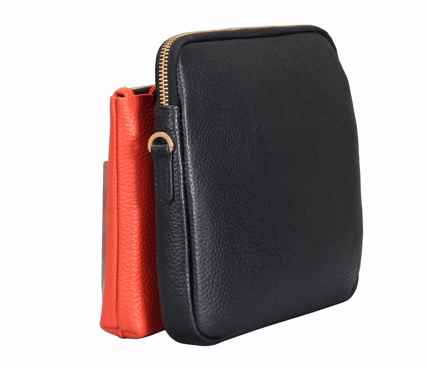 Handbag-Amelida-Sling cross body bag in Genuine Leather - BLK-ORG