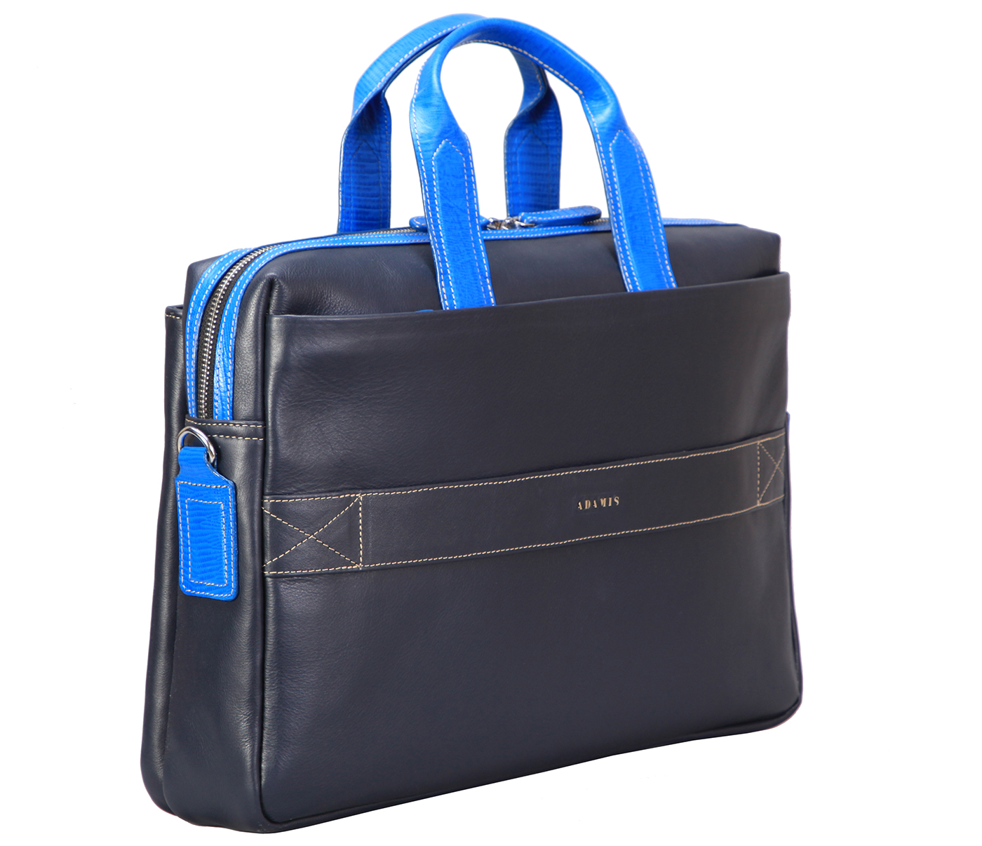 F72-Liam-Laptop, portfolio office executive bag in Genuine Leather - Blue