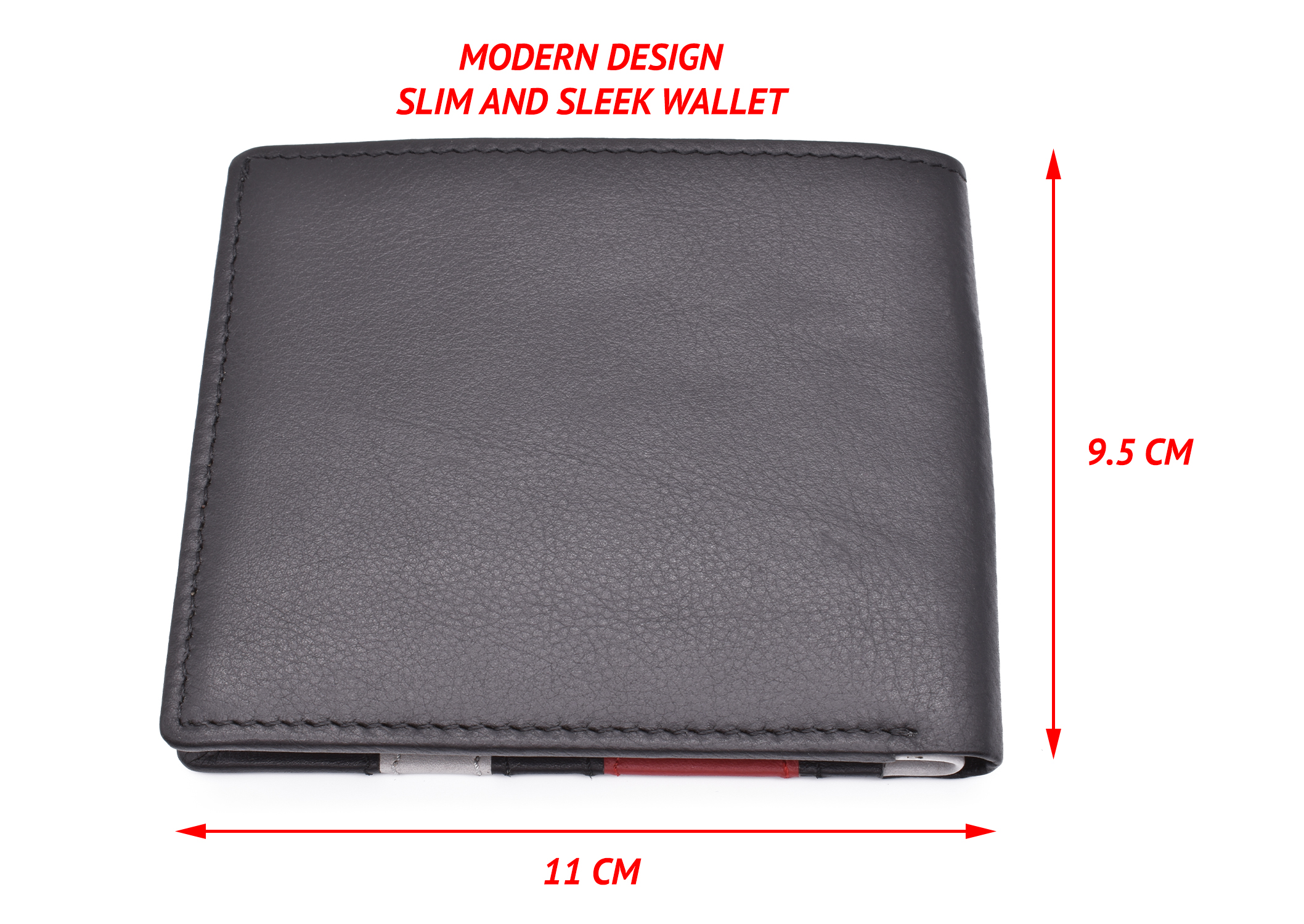 W334-Alvaro-Men's bifold wallet in genuine leather - Black/Red