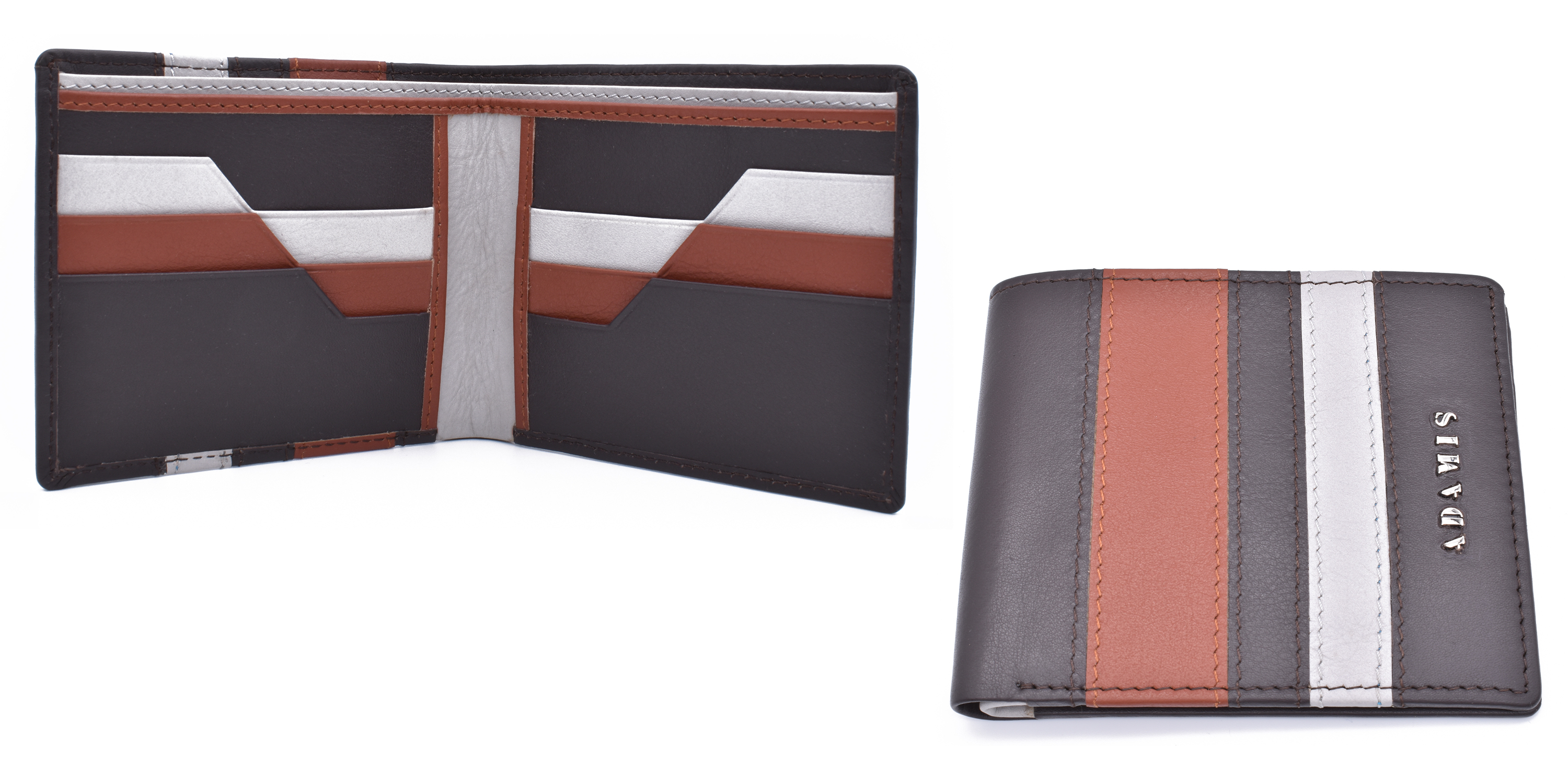 W334-Alvaro-Men's bifold wallet in genuine leather - Brown / Tan
