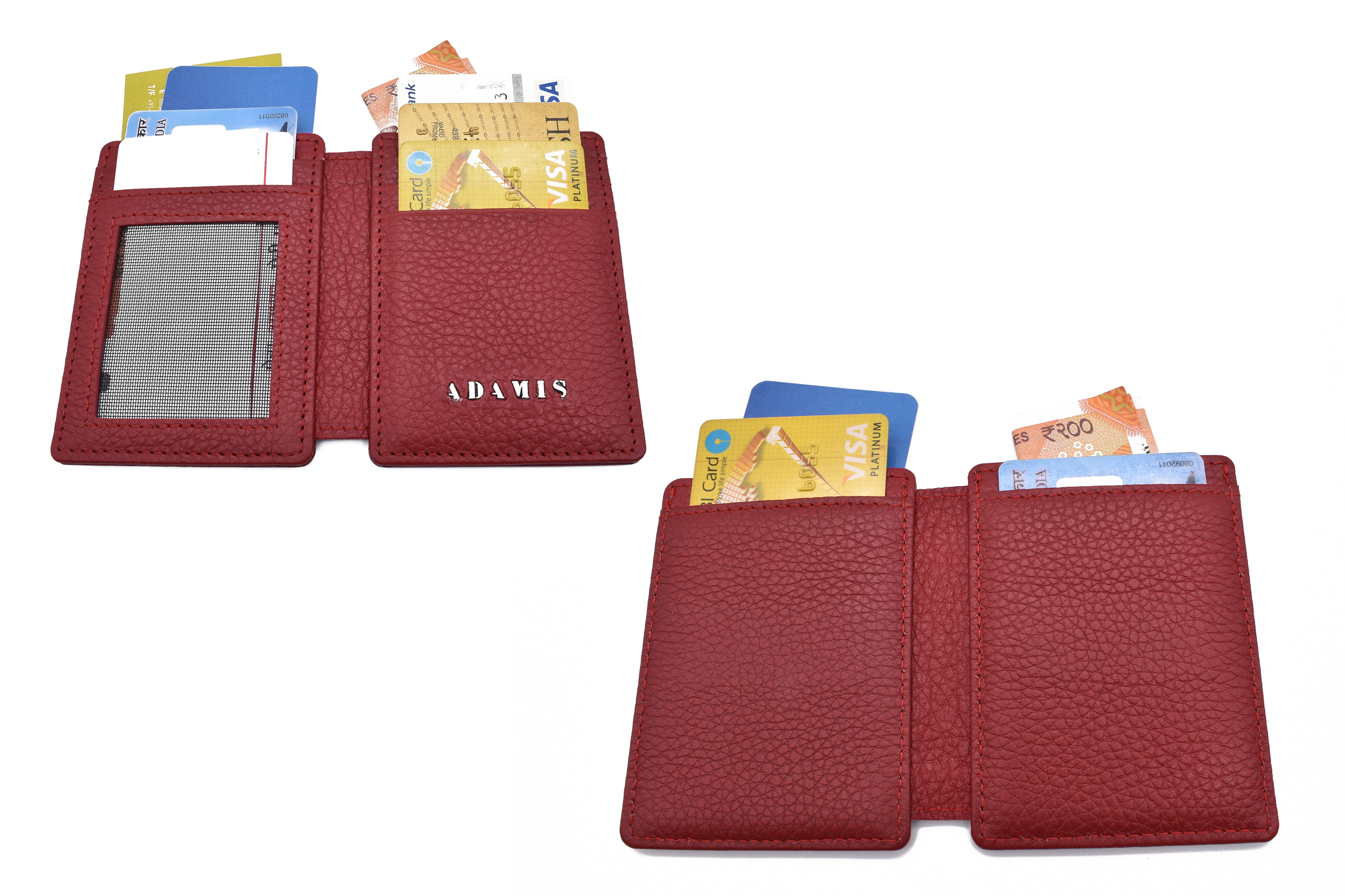 W339-Credit card-case in genuine leather - Red