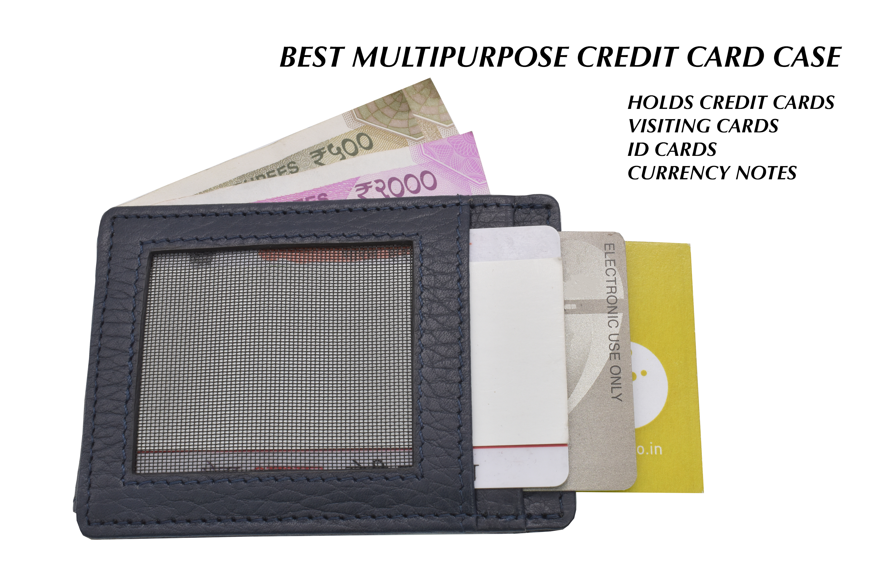 W340-Credit card-case in genuine leather - Blue