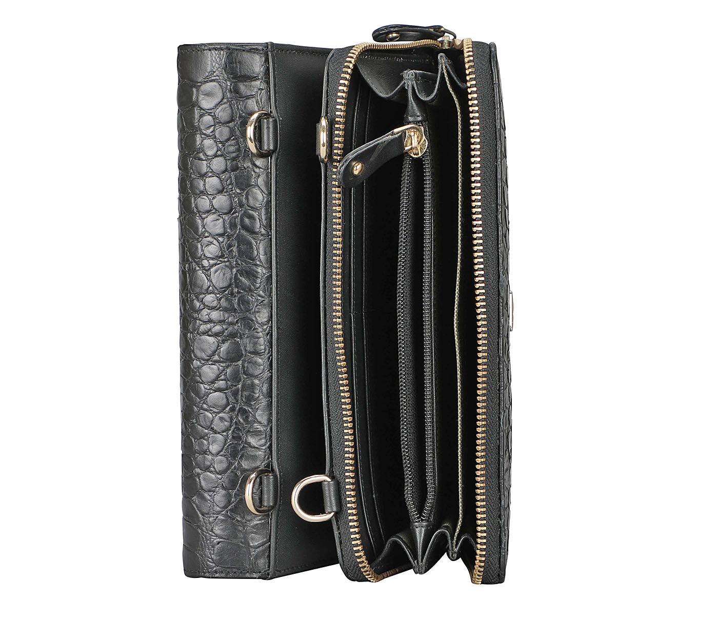 B878-Elisa-Sling cross body bag with detachable clutch in genuine leather - Black