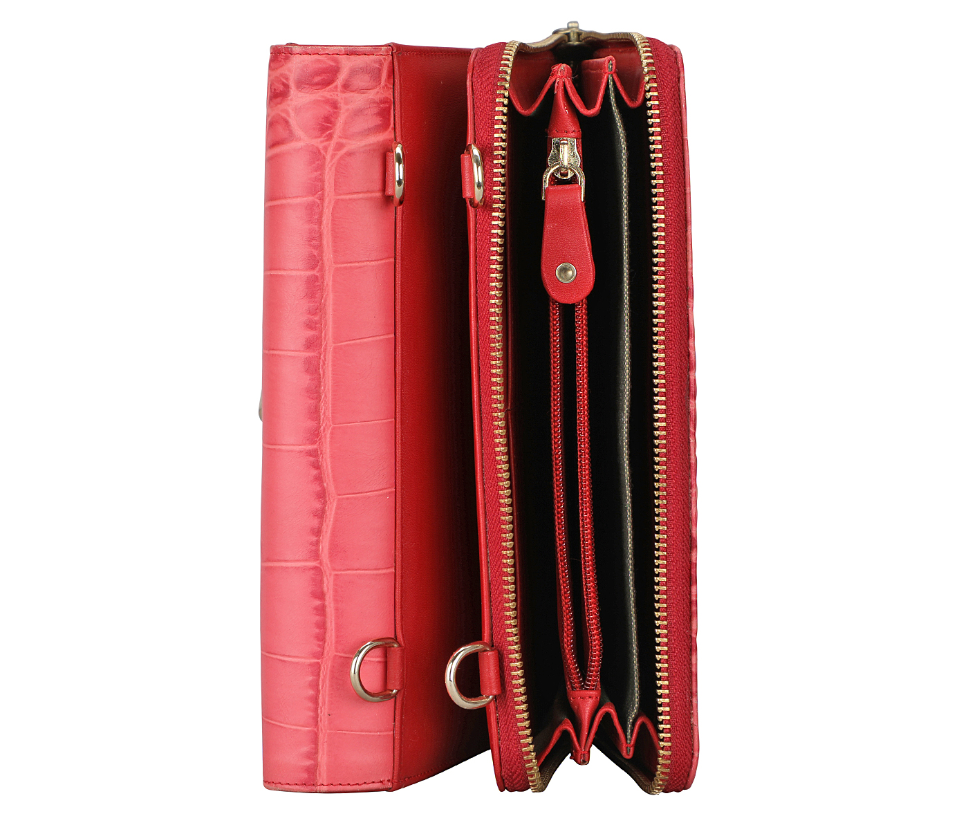 Handbag-Elisa-Sling cross body bag with detachable clutch in genuine leather - Red