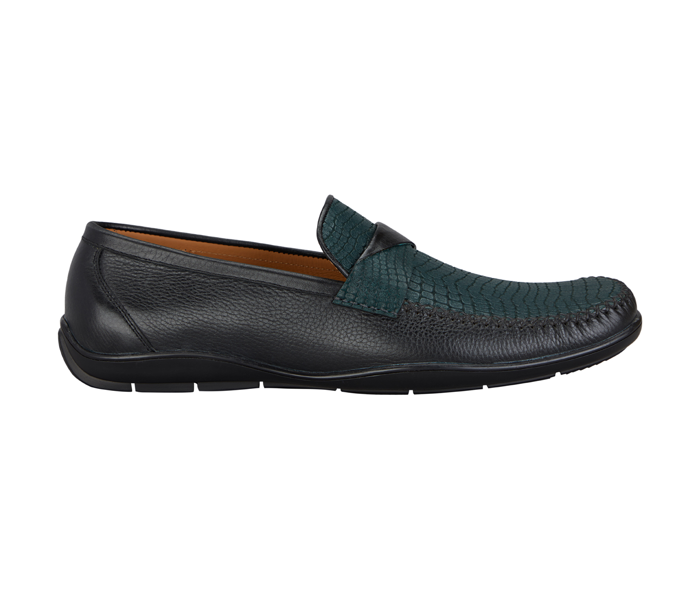 Footwear-Adamis Pure Leather Footwear For Men- - Black/Green