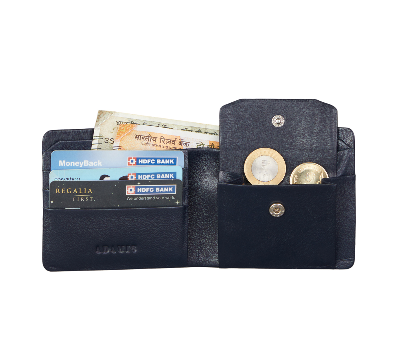 VW1-Ashton-Men's bifold wallet with coin pocket in Genuine Leather - Blue