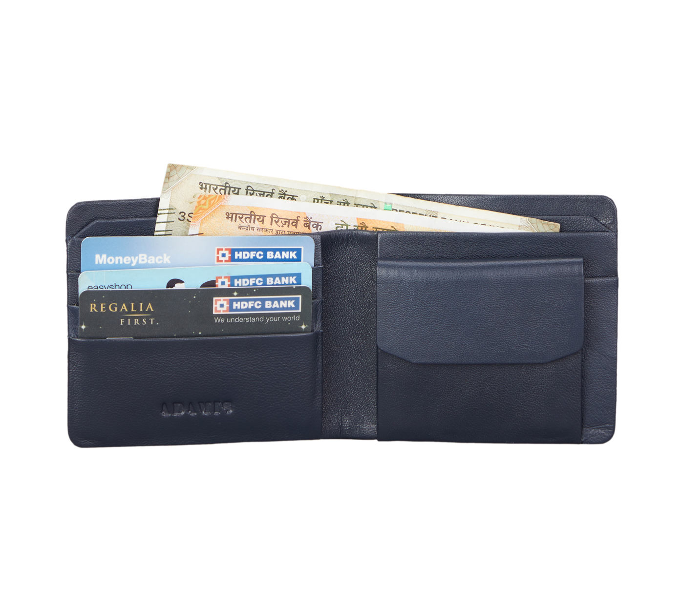 VW1-Ashton-Men's bifold wallet with coin pocket in Genuine Leather - Blue