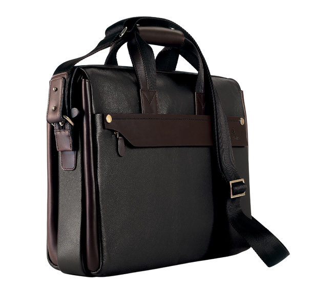 Portfolio / Laptop Bag-Henry-Laptop office executive bag in Genuine Leather - Black/Brown