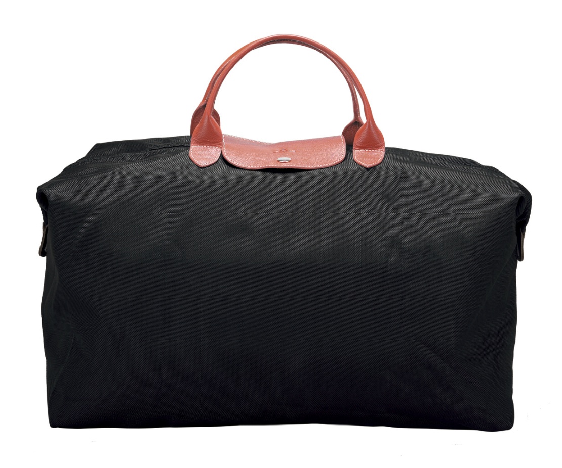 Tote-Valentine-Folding Tote in Tetron Material with Genuine Leather trimmings - Black
