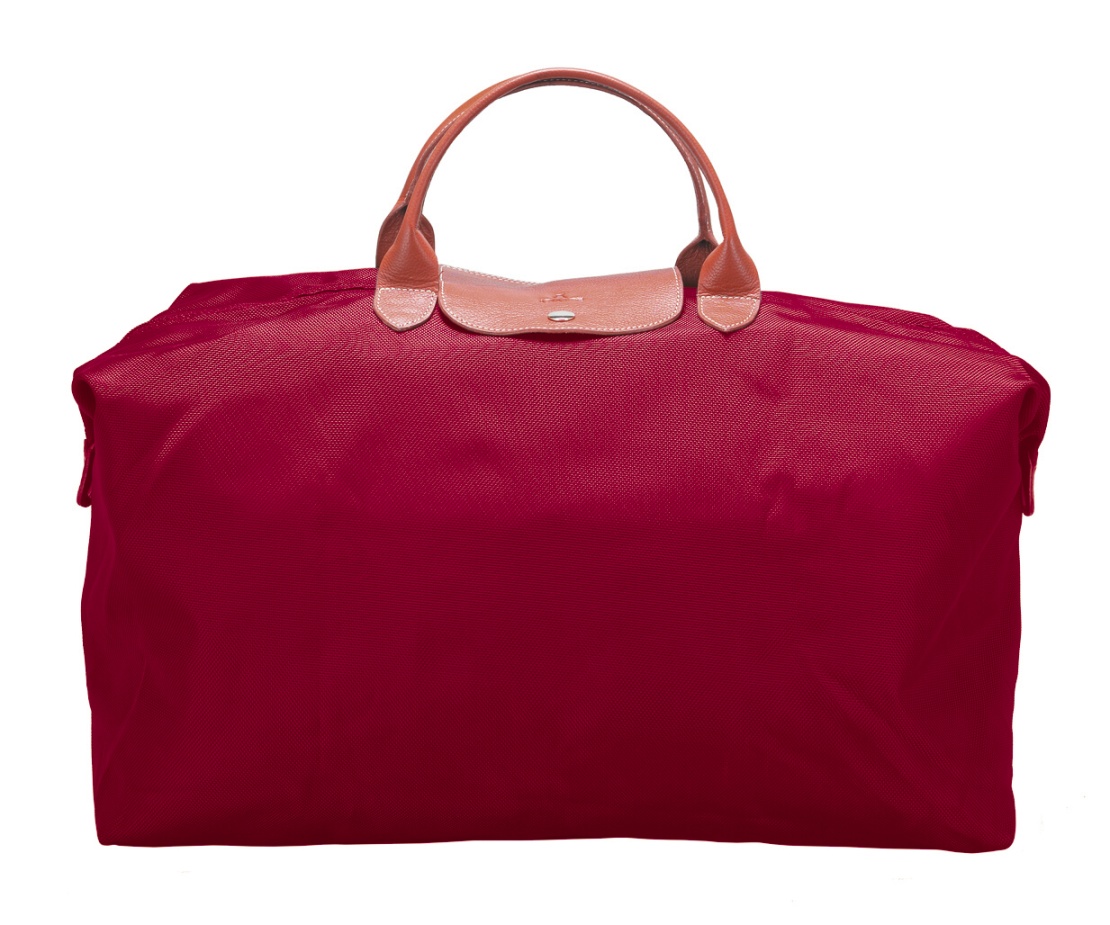 B352-Valentine-Folding Tote in Tetron Material with Genuine Leather trimmings - Red