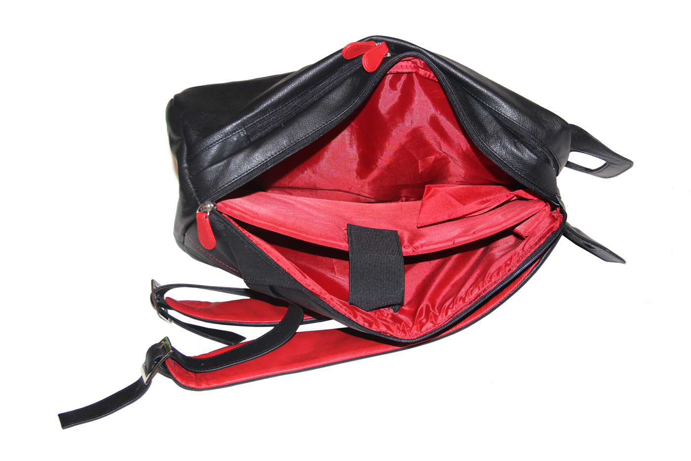 LC26-Harvey-Unisex backpack for laptop bag in Genuine Leather - Black/Red