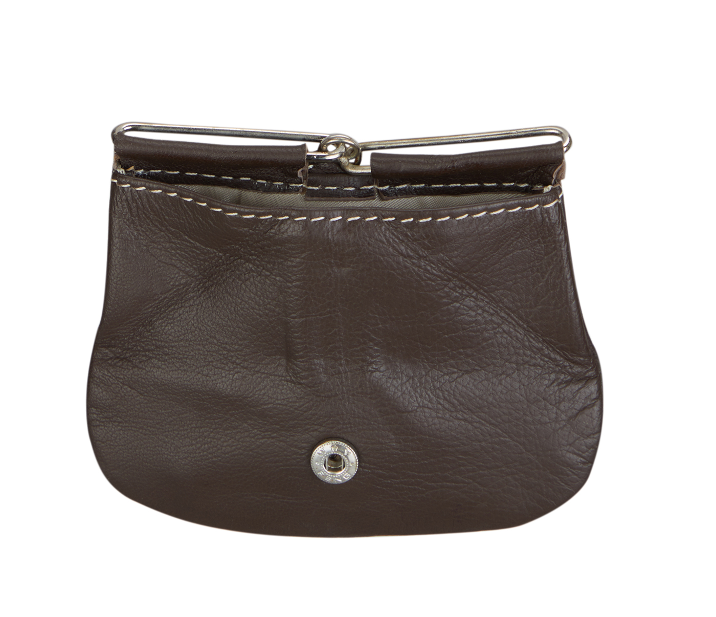 W100--Triangular shape mini coin purse in Genuine Leather - Brown