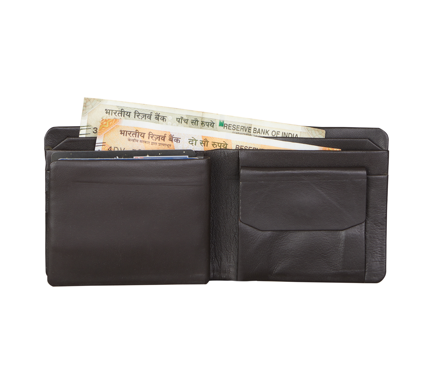 VW3-Almeda-Men's bifold wallet with coin pocket in Genuine Leather - Brown