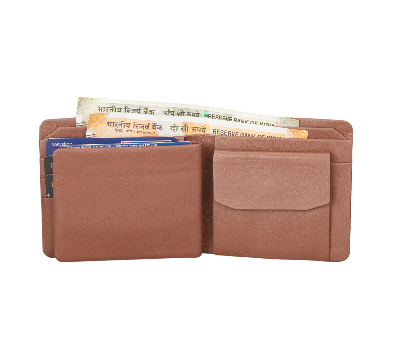 Wallet-Almeda-Men's bifold wallet with coin pocket in Genuine Leather - Tan
