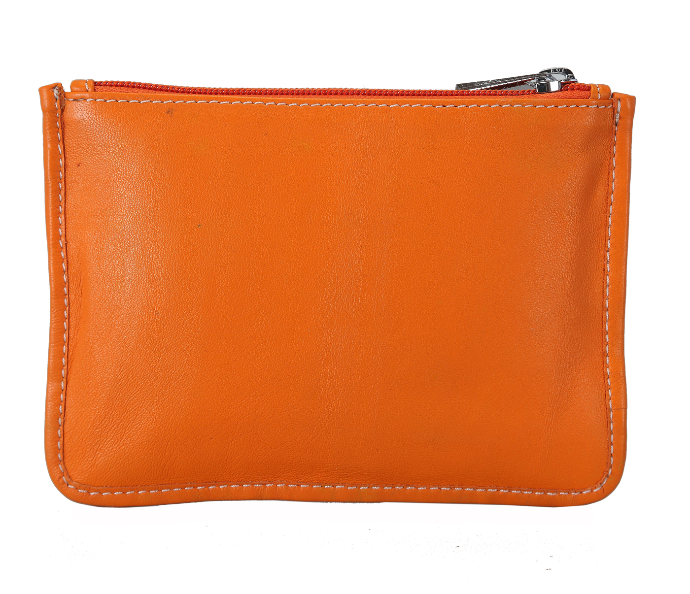 W228--Unisex multi purpose pouch in Genuine Leather - Orange