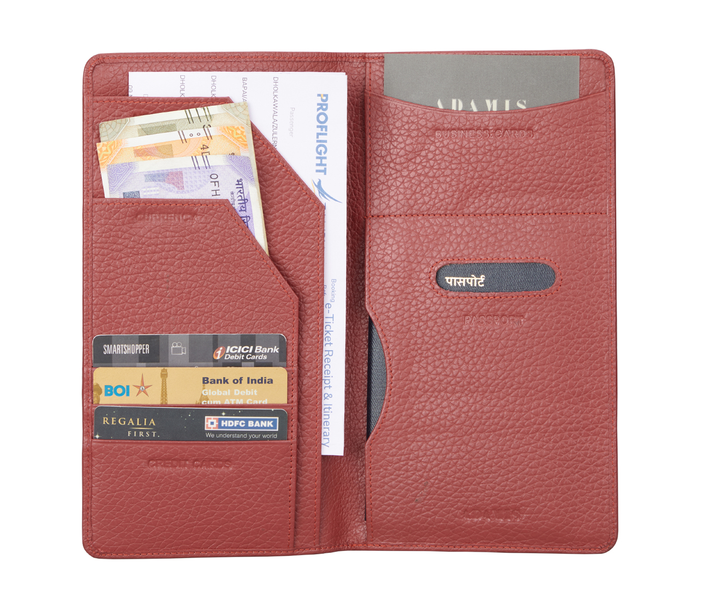 W85-Rafel-Travel document wallet in Genuine Leather - Red