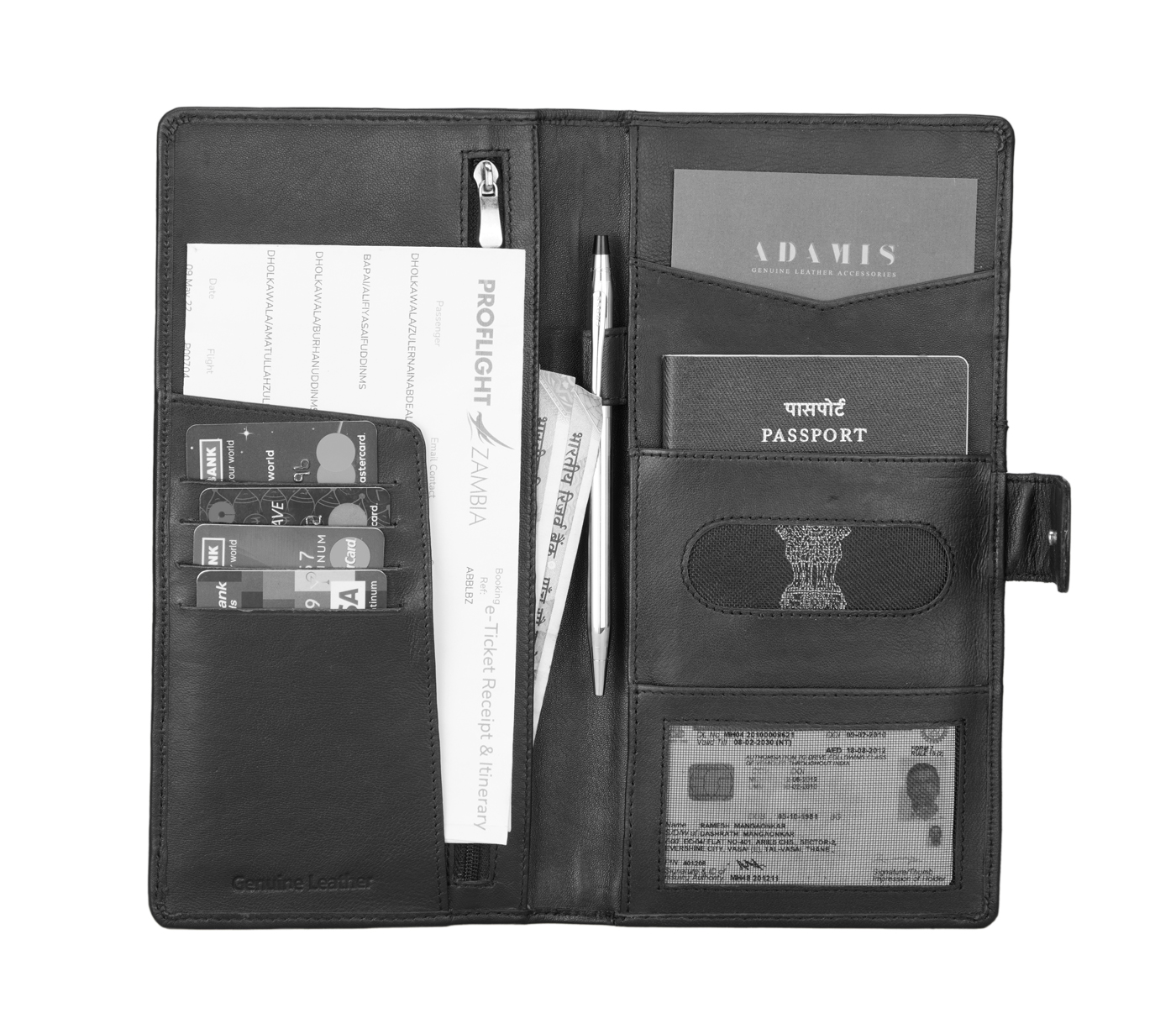 Wallet-Cynthia-Unisex wallet for travel documents in Genuine Leather - Black