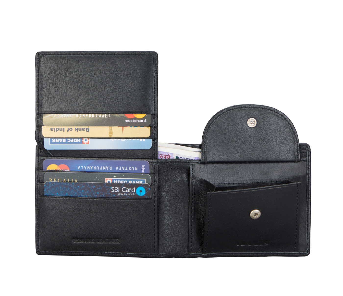 Wallet-Hudson-Men's bifold wallet with coin pocket in Genuine Leather - Black
