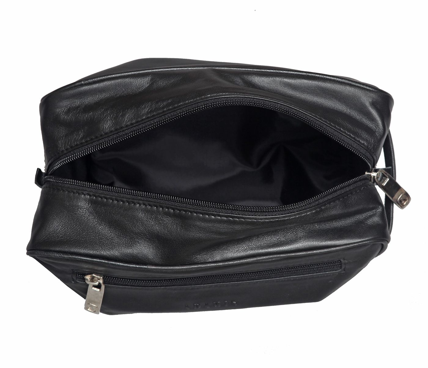 SC1--Unisex Wash & Toiletry travel Bag in Genuine Leather - Black