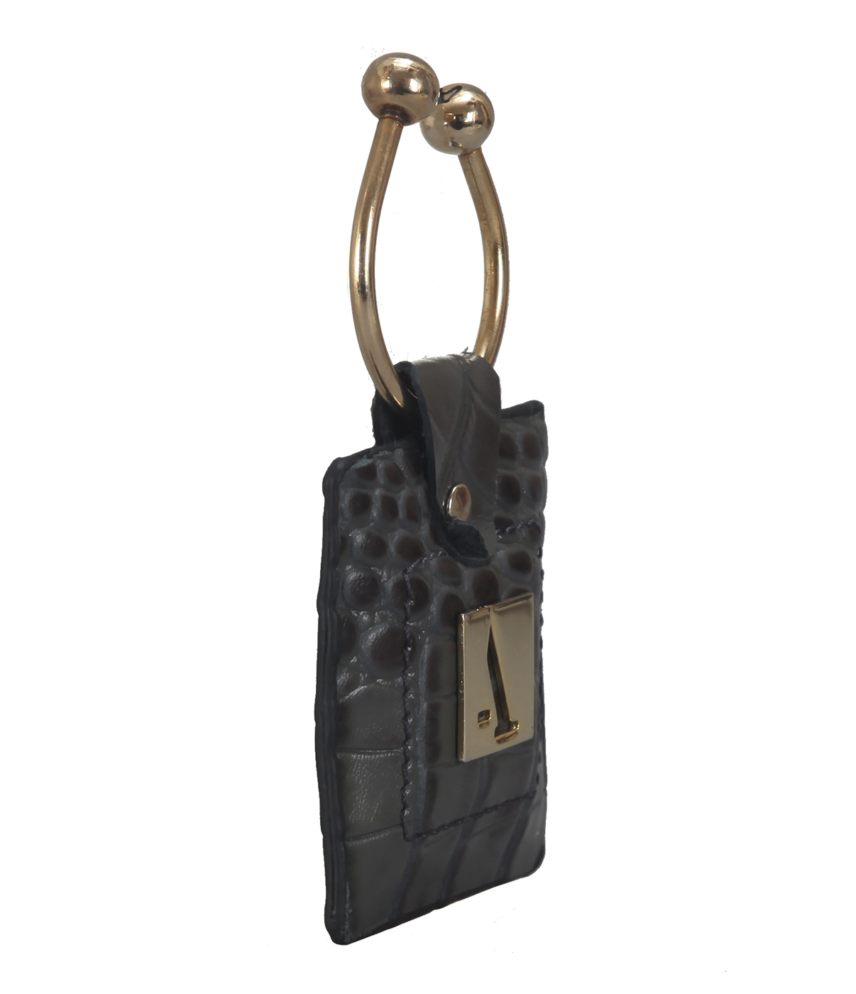 W269--Key holder with knob screw key fitting in Genuine Leather - Grey