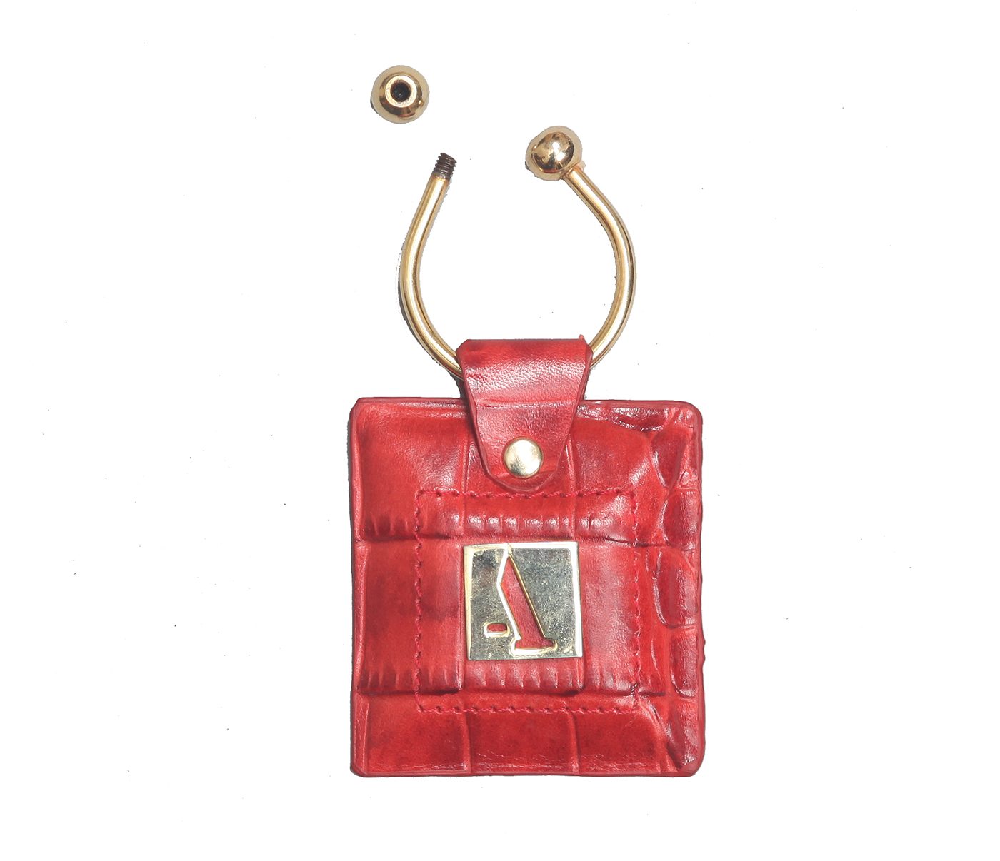 W269--Key holder with knob screw key fitting in Genuine Leather - Red