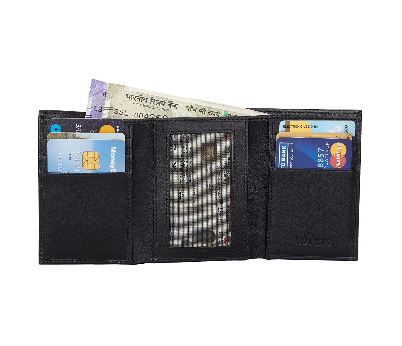 Wallet-Samuel-Mens's trifold wallet with photo id in Genuine Leather - Black