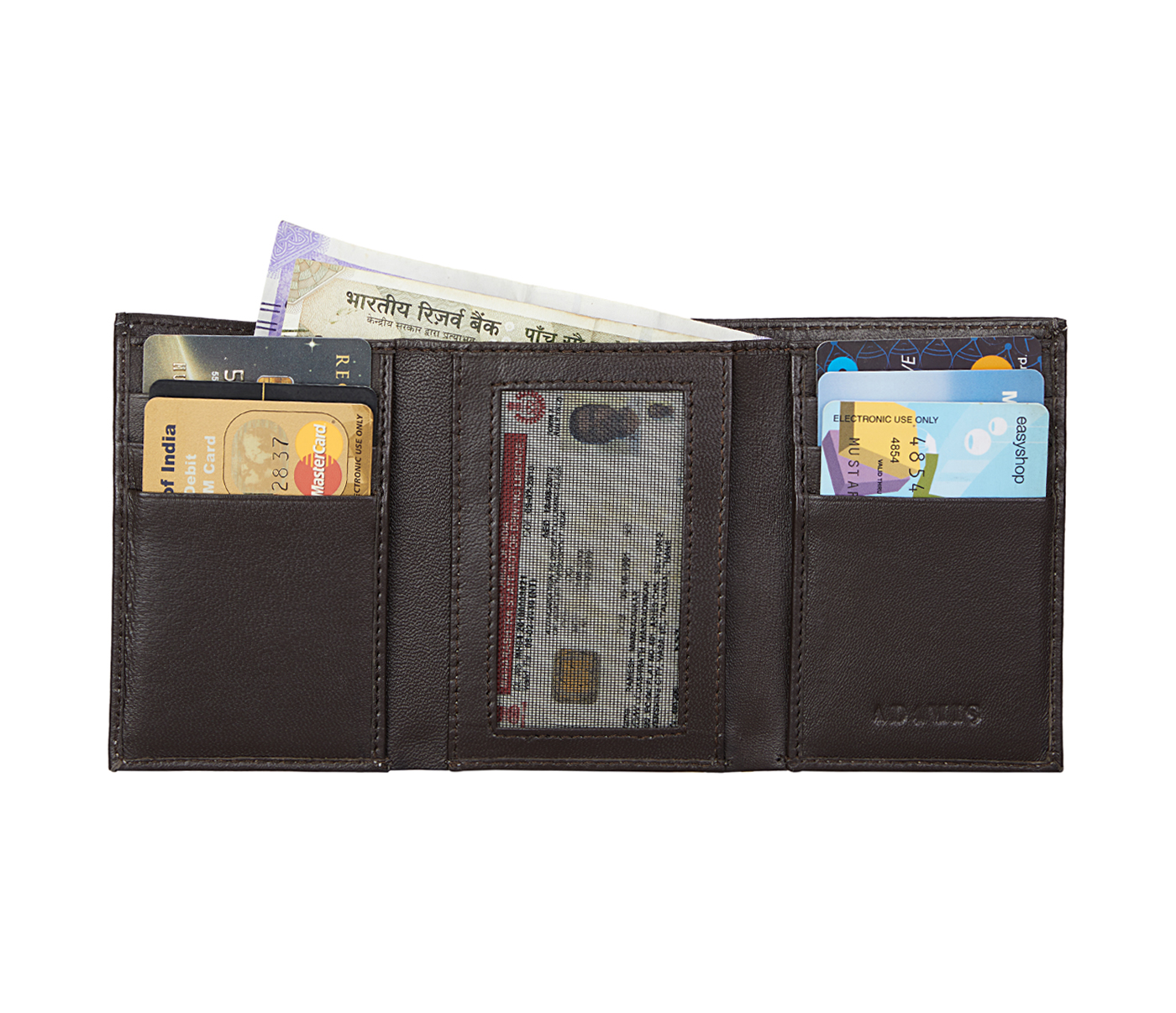 W282-Samuel-Mens's trifold wallet with photo id in Genuine Leather - Brown.